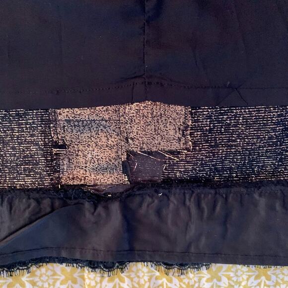 Tory Burch Metallic Gold Pencil Skirt w Black Lace Trim - Picture 11 of 16